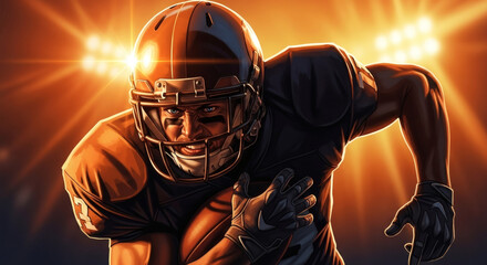 Dramatic Digital Painting of Intense Football Player Ready to Charge