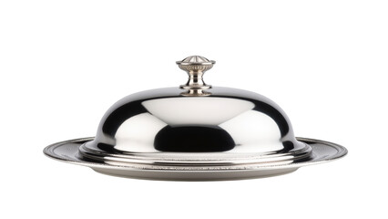 Fototapeta premium Elegant silver serving dish with polished dome lid, perfect for formal dining and special occasions