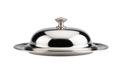 Elegant silver serving dish with polished dome lid, perfect for formal dining and special occasions