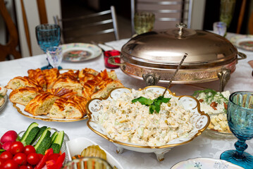 Festive holiday feast table setting