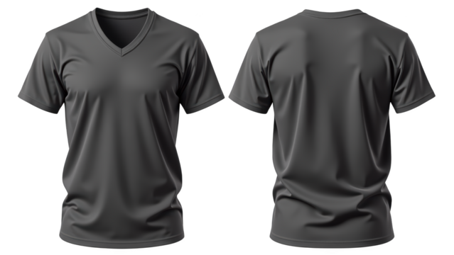 Plain gray v neck t shirt design, showcasing front and back views, ideal for casual wear or branding opportunities