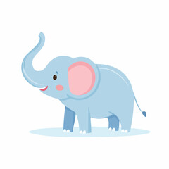 Cute light blue cartoon elephant with raised trunk, cheerful expression, and simple design.