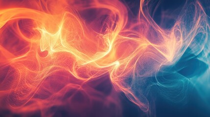Abstract fiery and icy swirls, dynamic energy flow, vibrant color blend.
