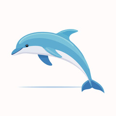 Playful blue dolphin leaping gracefully above water.