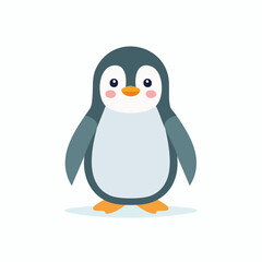 A cute cartoon illustration of a small baby penguin standing and looking forward on a white background.