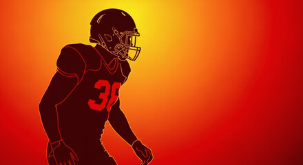 Dramatic Silhouette American Football Player Action on Orange Gradient Background Illustration