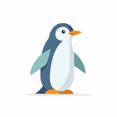 Obraz premium A cute and simple cartoon penguin with a blue back and white belly, standing on a white background.