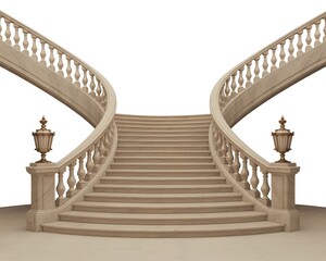 Grand Beige Marble Staircase with Ornate Balustrade and Lanterns grand staircase marble stairs
