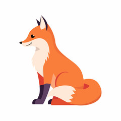 Obraz premium A cute cartoon red fox sitting in profile with a bushy tail, isolated on a white background.