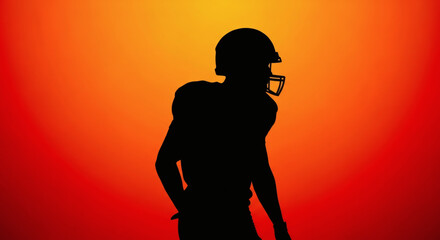 Silhouette American Football Player Contemplating on a Fiery Orange Background Illustration