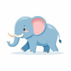 Obraz premium Cute light blue elephant cartoon, walking, profile view, cheerful expression.