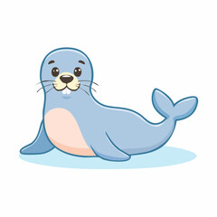 Obraz premium Adorable cartoon seal pup resting on light blue background.