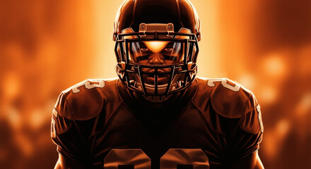 Intense Portrait of Determined American Football Player Ready for Game