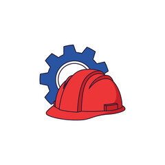 A bright red safety hard hat, isolated on a clean white background, is a protective piece of headwear for construction work