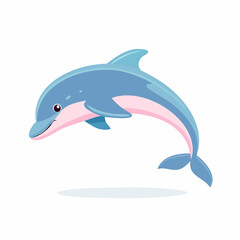 Fototapeta premium Cheerful cartoon dolphin leaping playfully through water.