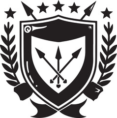 Bold emblem with shield, arrows and stars