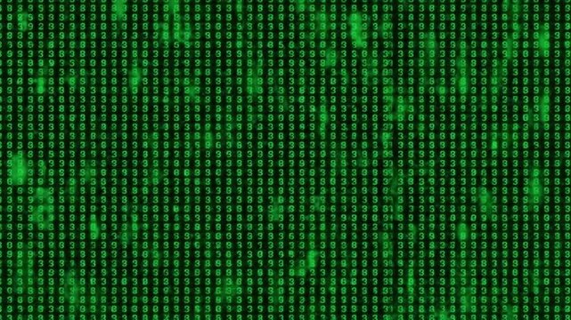 Closeup of Digital Binary Code Falling in Green Matrix Style Visual with Dynamic Motion