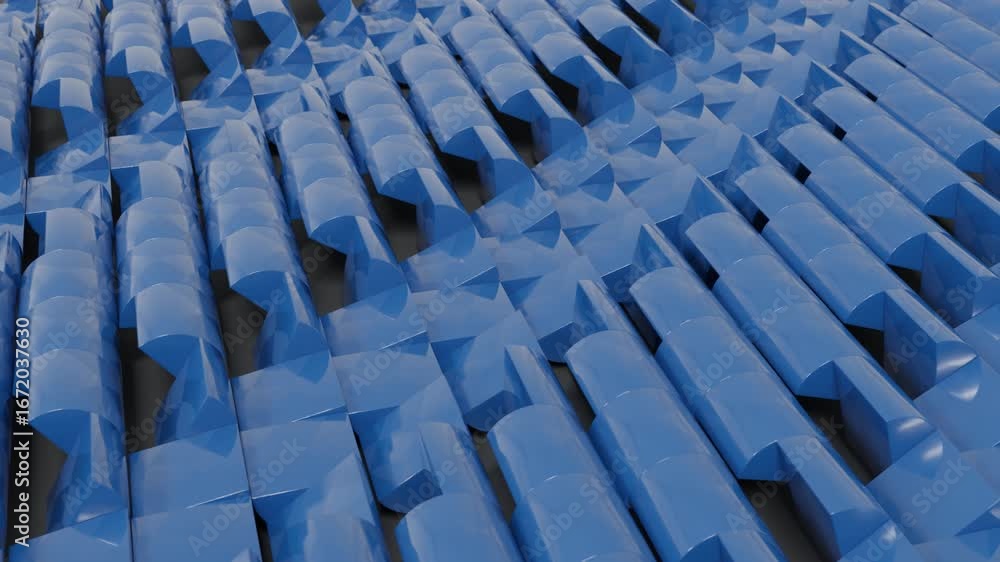 Poster 3d abstract background with surface built from blue semicylinders flipping in synchronized wave-like