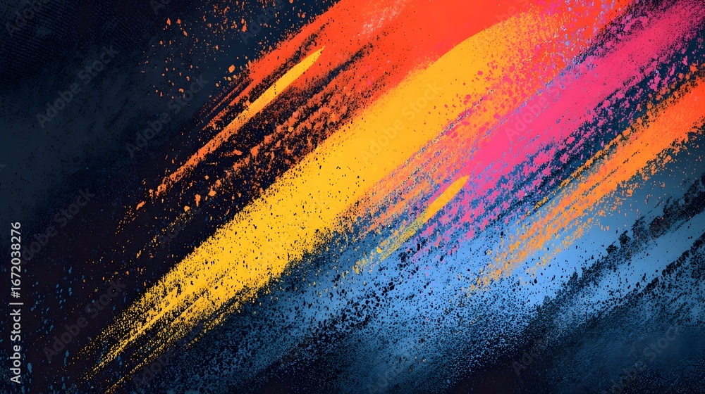 Poster a dynamic and expressive abstract painting featuring a vibrant arrangement of colorful brushstrokes 