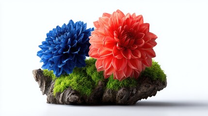 Vibrant Coral And Cobalt Dahlias