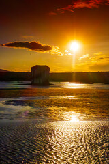 Waves in Port La Nouvelle in the South of France. Mediterranean beach at the end of the day in the...