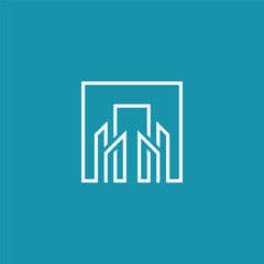 Mono Line Building Square Logo Design Vector Template