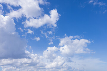 Clouds and sky during the day,clear blue sky with thick white clouds during the day. Sky background.