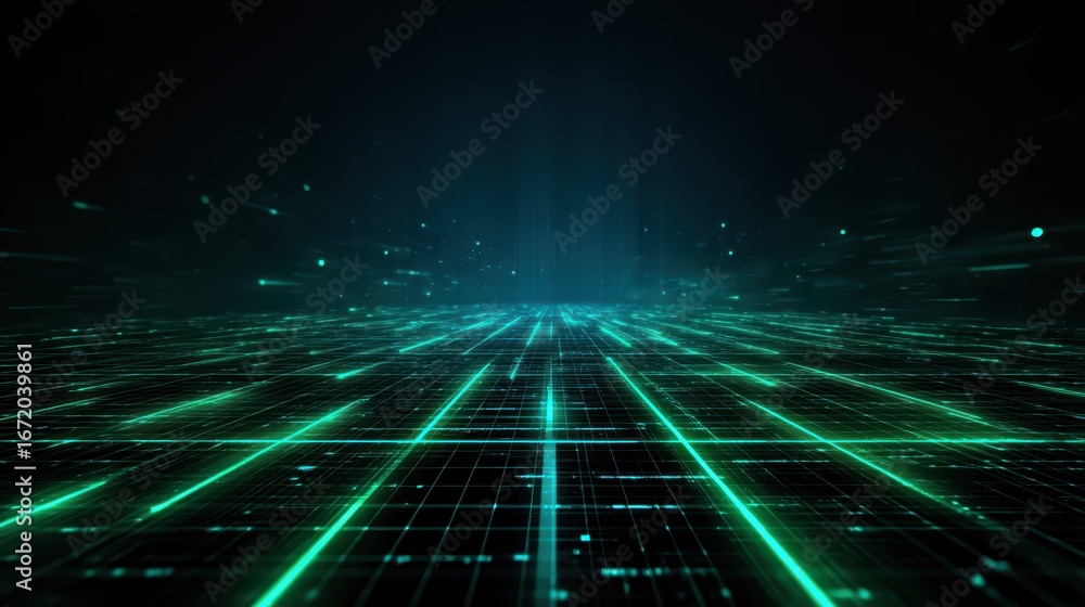 Poster futuristic digital grid background with glowing lines and effects