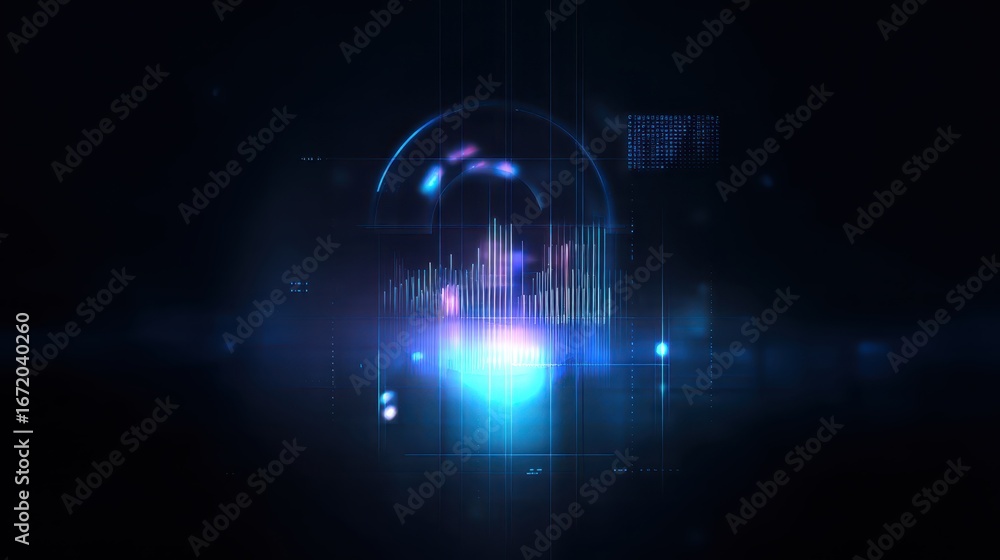 Poster abstract digital visualization with glowing effects and patterns