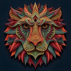Obraz premium Intricate paper cut art of a majestic lion face in colorful layered design 