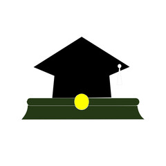 Black Graduation Cap on Green Book Illustration for Education and Success