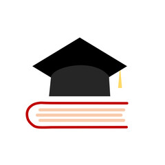 Black Graduation Cap on Red Book Illustration for Knowledge and Education