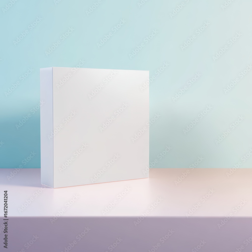 Poster minimalist white box on soft color background with clean design
