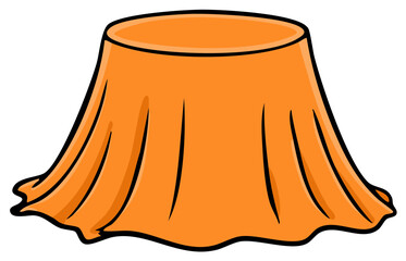 Vibrant orange tablecloth draped over a round table or hidden object, presented as a simple cartoon vector illustration.