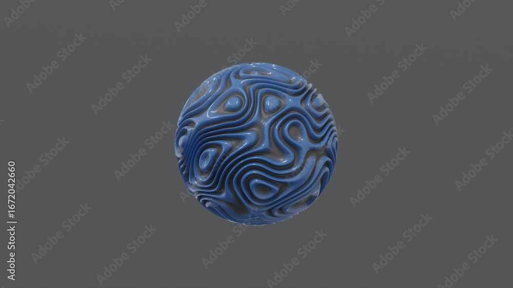 Poster 3d abstract background with spherical geometric form shaped by deep blue folds placed on a dark gray