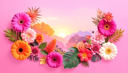 Multi-colored flower wall background. beautiful floral background for greeting or postcard. toning.  full bloom showing nature artistry and beauty.