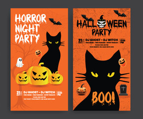 Modern Halloween Kids Trick or Treat Party Stories Template for Social Media Marketing with Vertical Background Illustration, Banner Ads, Event Roll Up Signage banner Design