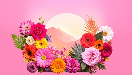 Multi-colored flower wall background. beautiful floral background for greeting or postcard. toning.  full bloom showing nature artistry and beauty.