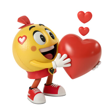 Ms PacMan Valentines Day Retro Gaming Character Holding a Heart on transparent background