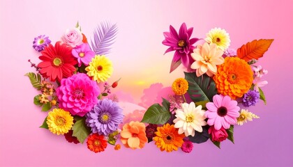 Multi-colored flower wall background. beautiful floral background for greeting or postcard. toning.  full bloom showing nature artistry and beauty.