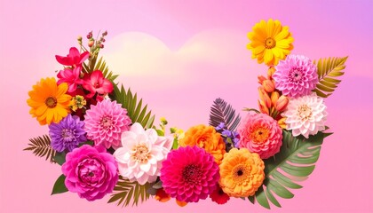 Multi-colored flower wall background. beautiful floral background for greeting or postcard. toning.  full bloom showing nature artistry and beauty.