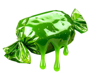Halloween Candy Wrapped with Green Slime Dripping, isolated on transparent background