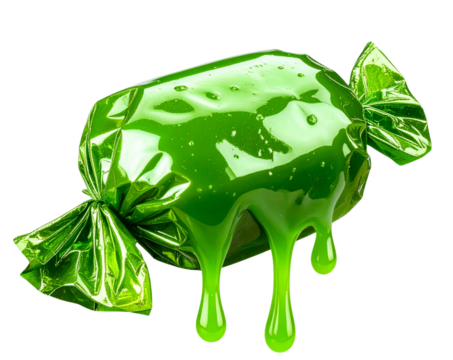 Halloween Candy Wrapped with Green Slime Dripping, isolated on transparent background - Powered by Adobe