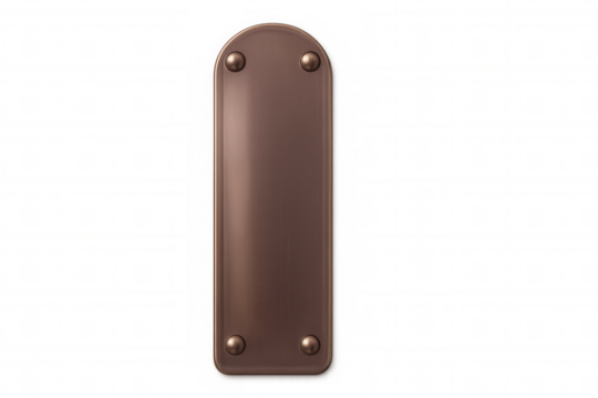 Metallic copper plate with rivets on a transparent background, ideal for industrial design projects