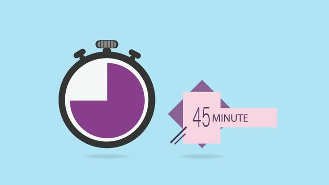 45 minutes on stopwatch . Countdown sign.Clock face timer
