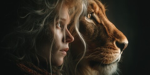 Merging of human and lion in a striking artistic portrayal of strength and spirit