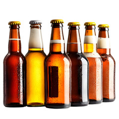 Cold Beer Bottles in Assorted Shapes for Refreshing Beverage Drink Advertising