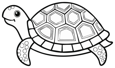 Charming cartoon turtle line art illustration with a smiling face, ideal for children's coloring books, educational resources, and playful designs