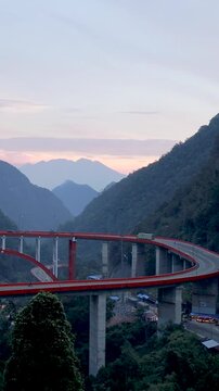 Vehicles passing over the flyover, Kelok 9 in West Sumatra, Indonesia