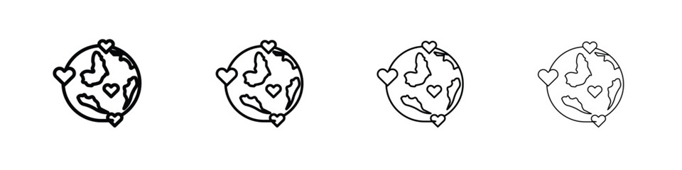 Earth love heart icons. line strokes simple icons